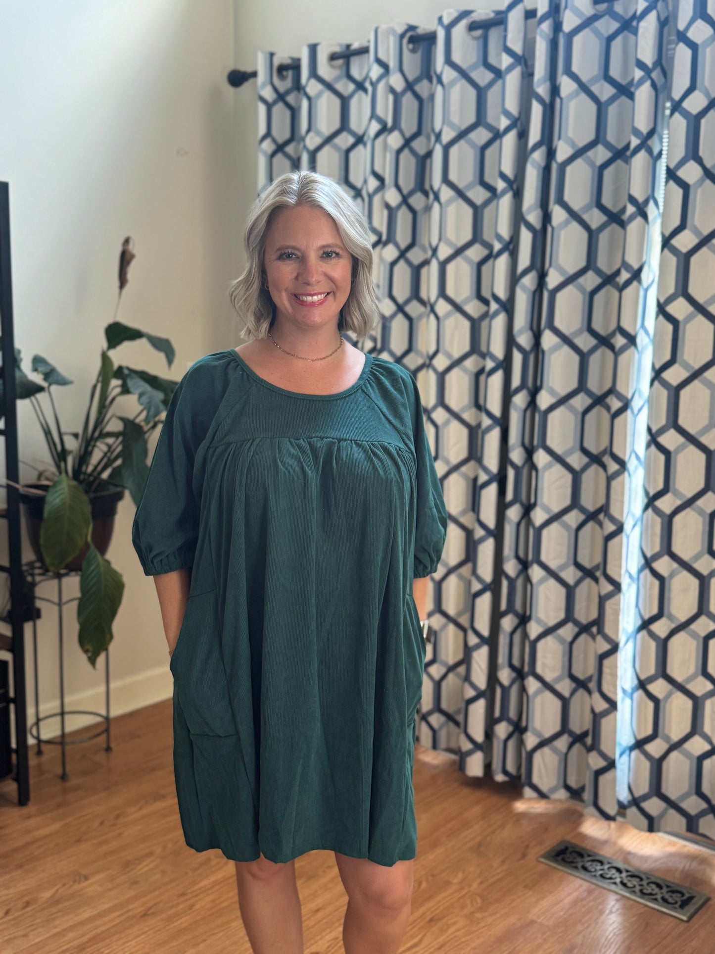 Bucketlist Corduroy Poof sleeve babydoll dress