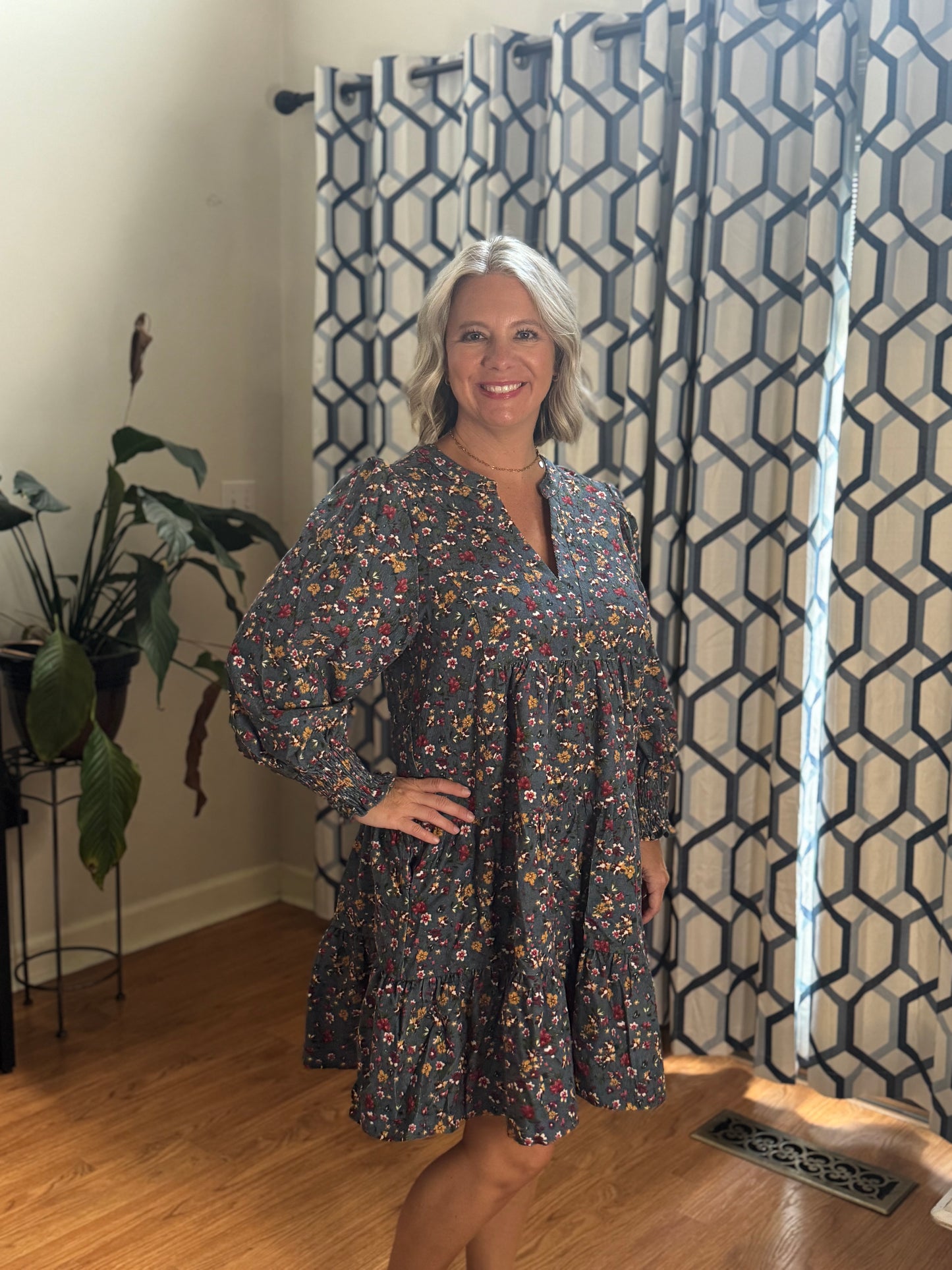 Corduroy Floral V-neck dress