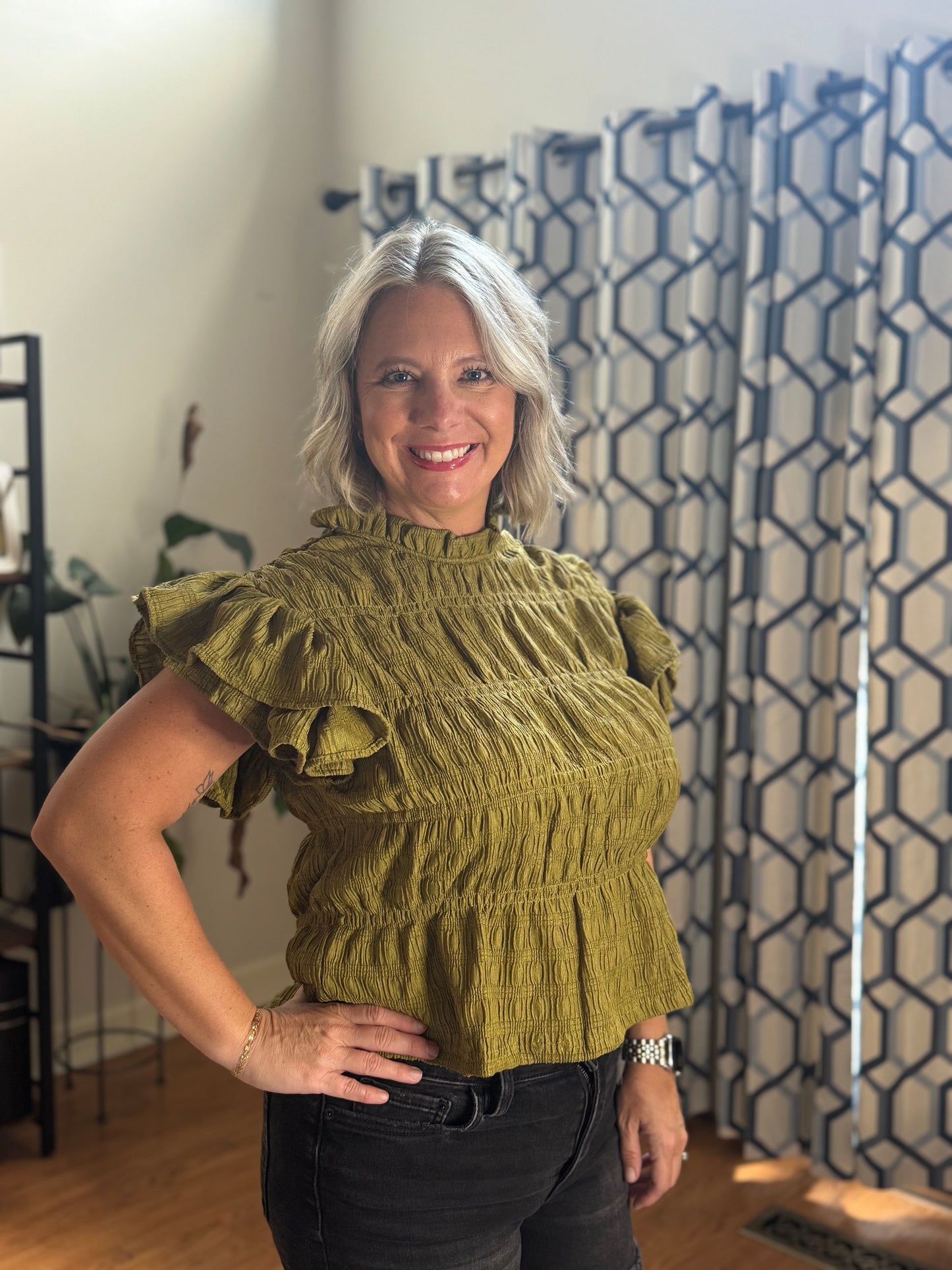 Ruched Flutter Sleeve top