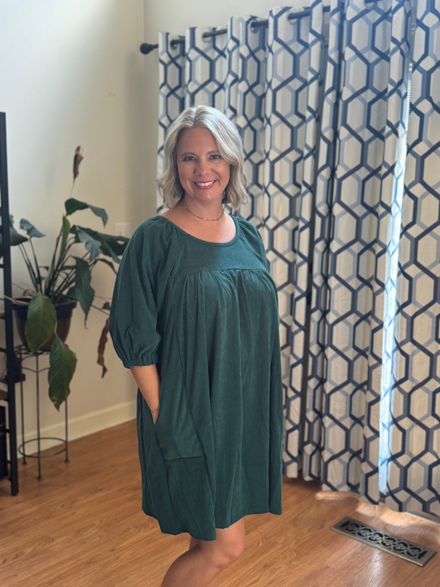 Bucketlist Corduroy Poof sleeve babydoll dress