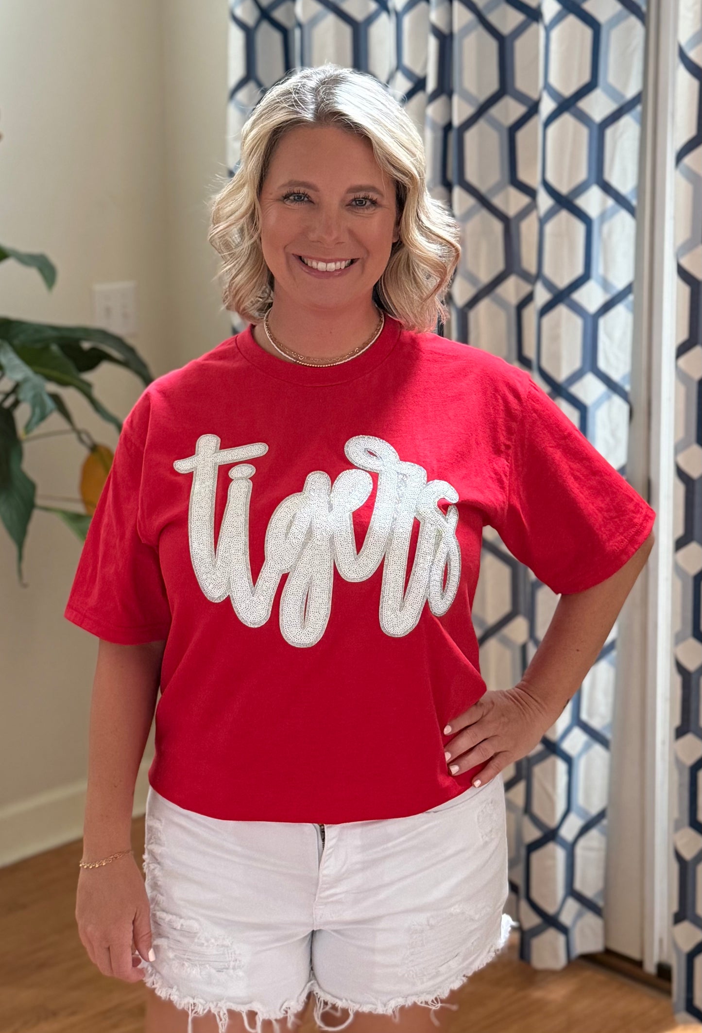 Tigers white sequin tee