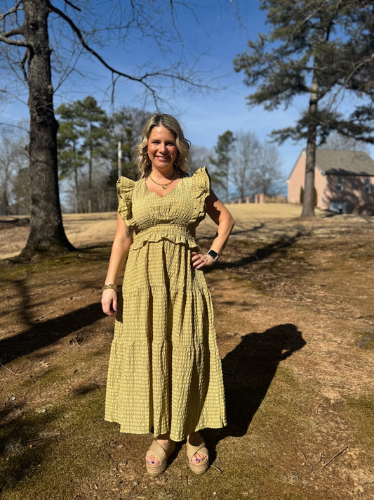 V-Neck Ruffle Midi Dress