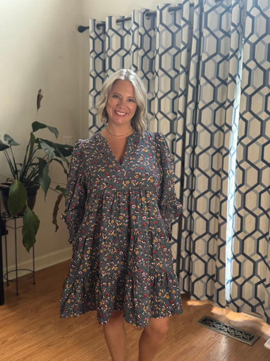 Corduroy Floral V-neck dress
