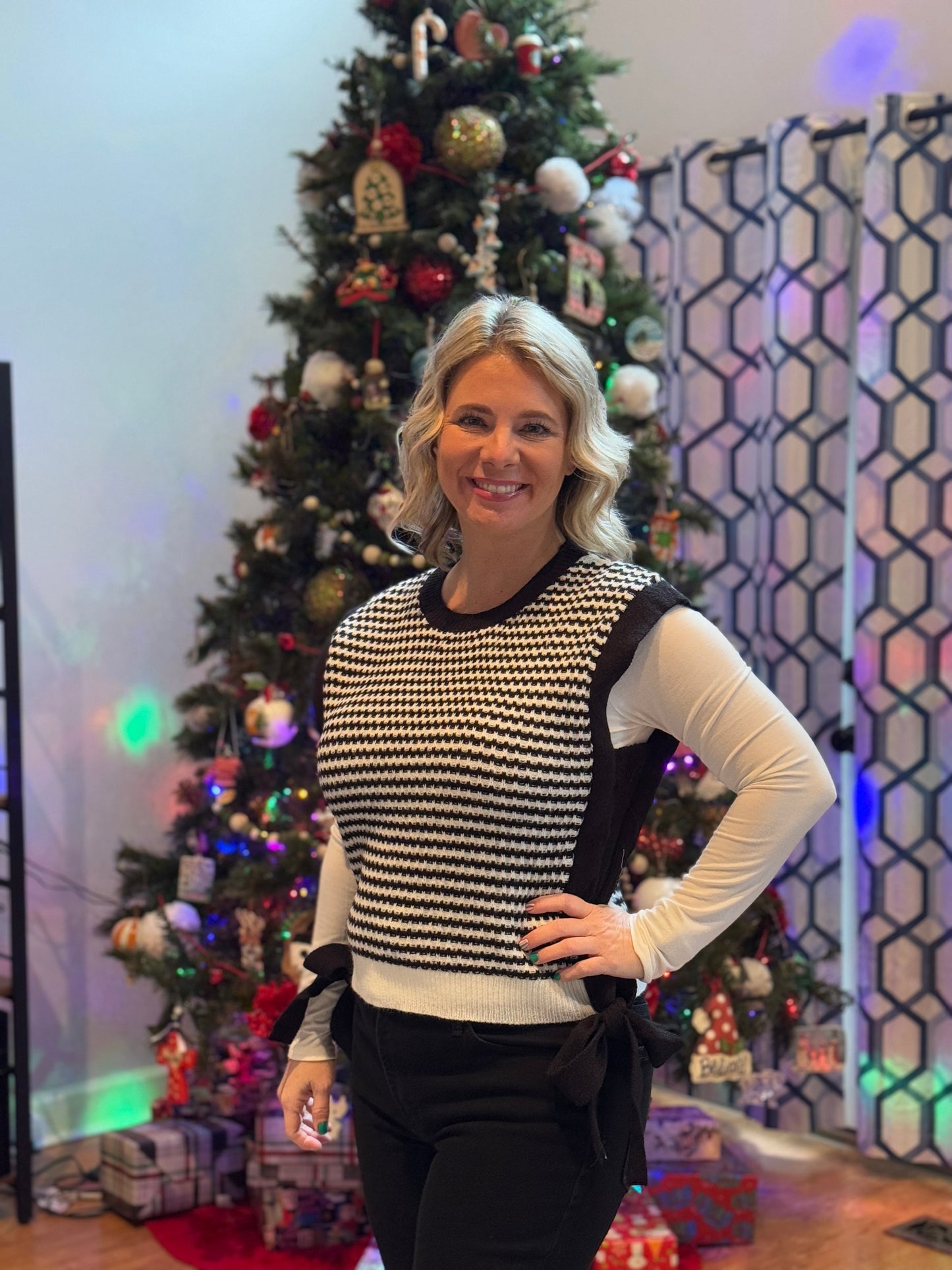 Striped side tie sweater vest