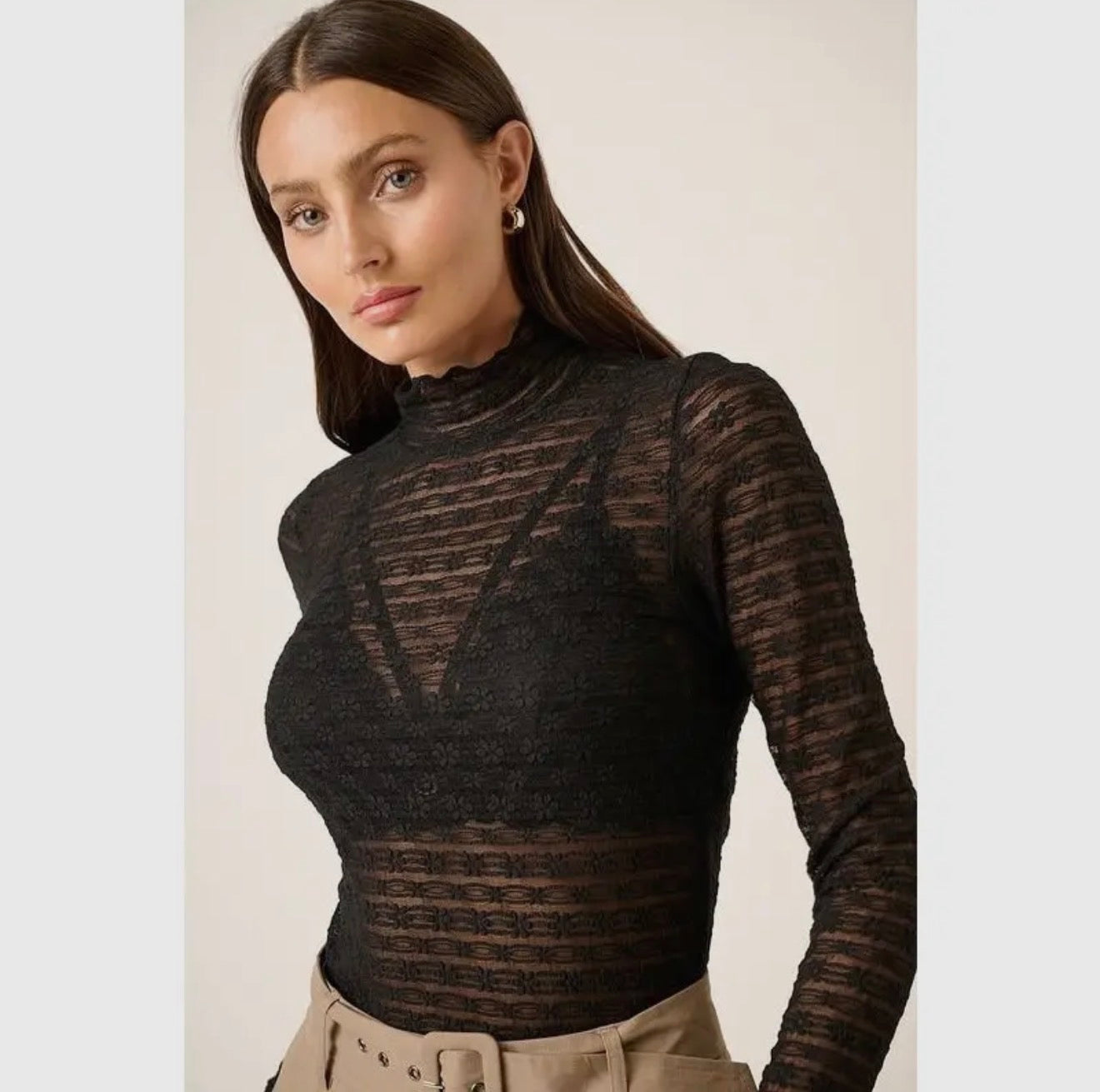 Lace mock neck long sleeve top