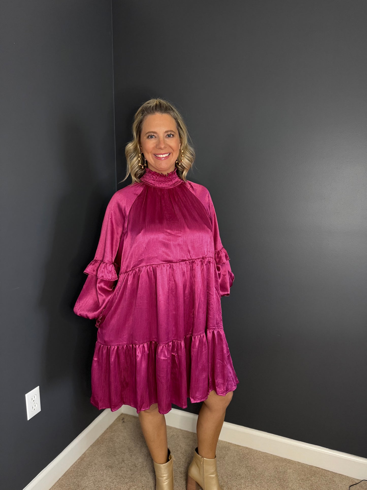 Mock Neck Tiered Mini Dress