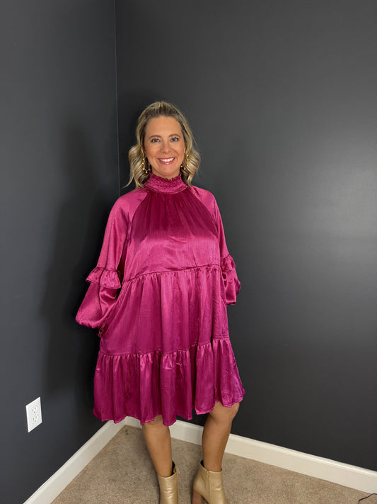 Mock Neck Tiered Mini Dress