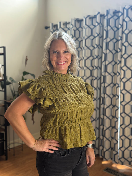Ruched Flutter Sleeve top