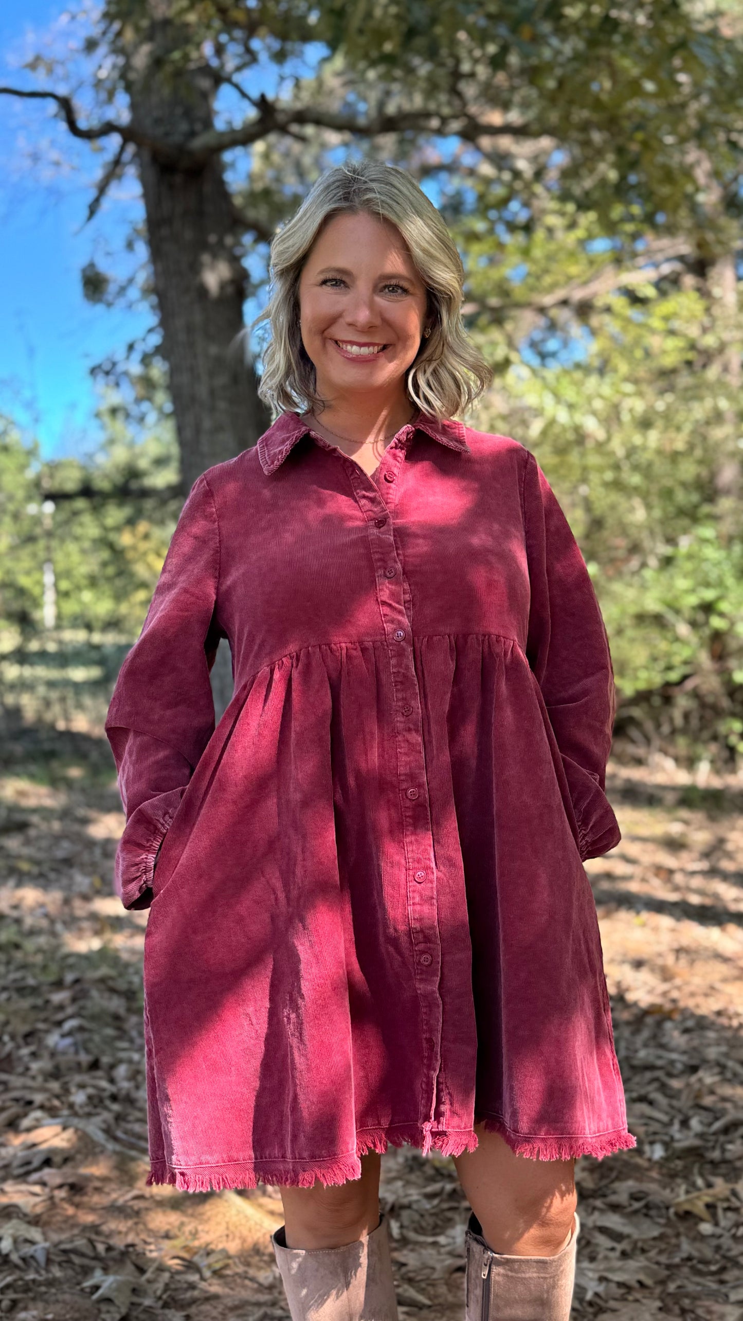 Burgundy Corduroy Babydoll Dress