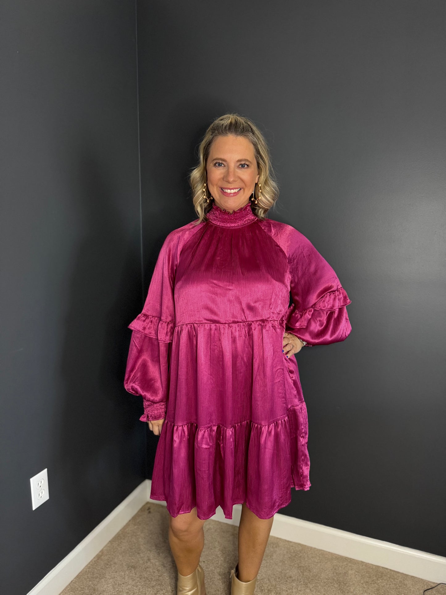 Mock Neck Tiered Mini Dress