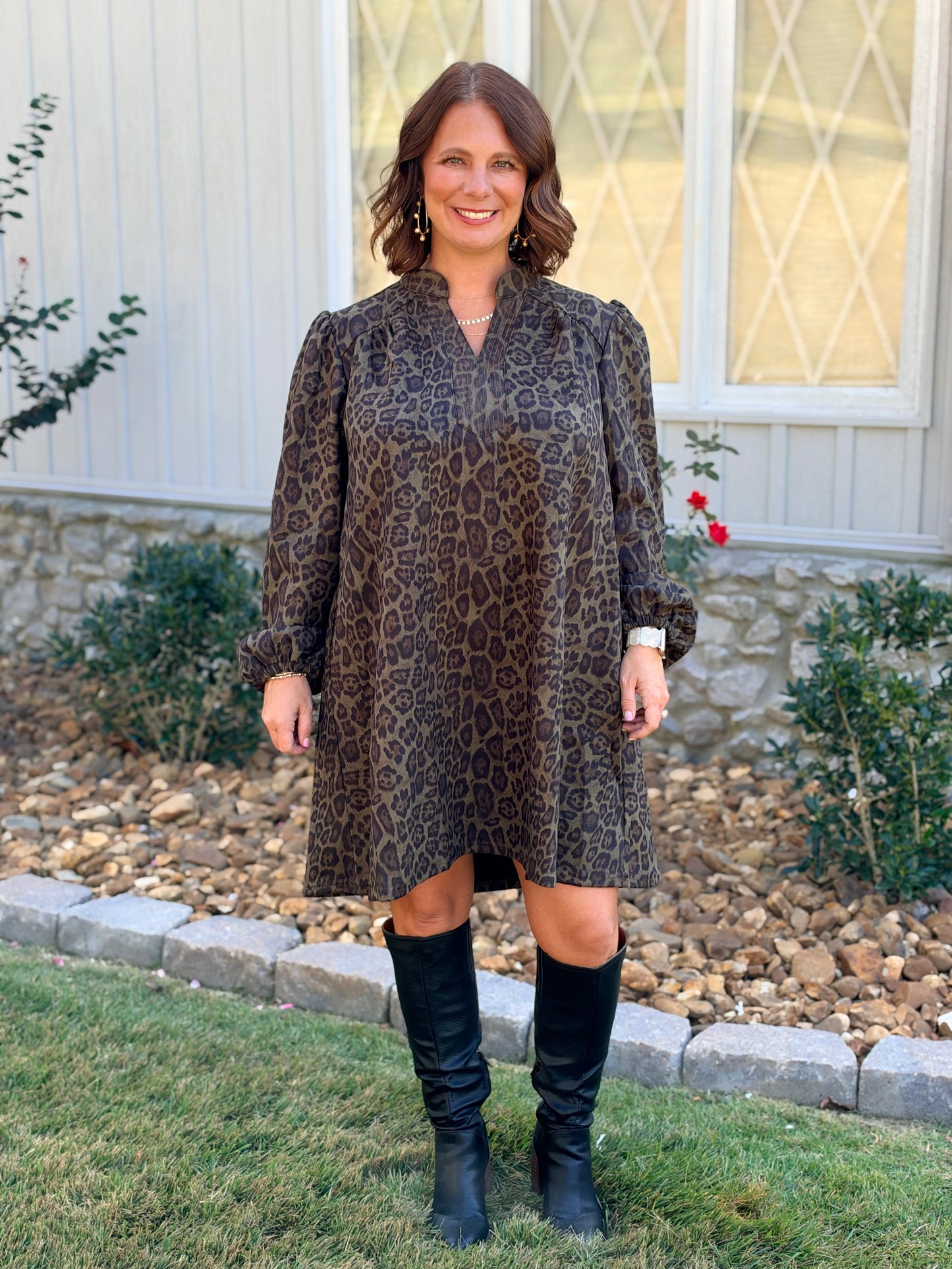 Umgee Leopard Print Balloon Sleeve shift dress