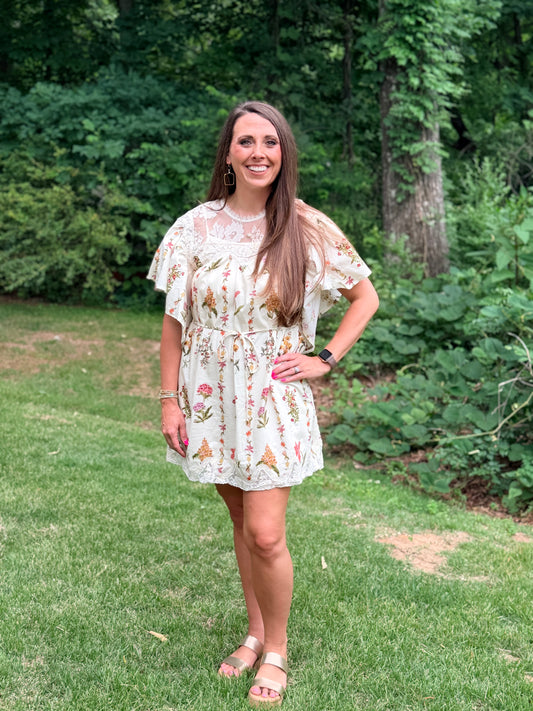 Entro Cream flower dress with lace detail