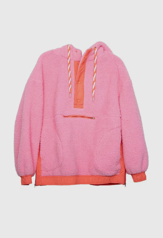 Pink two-toned Sherpa pullover hoodie