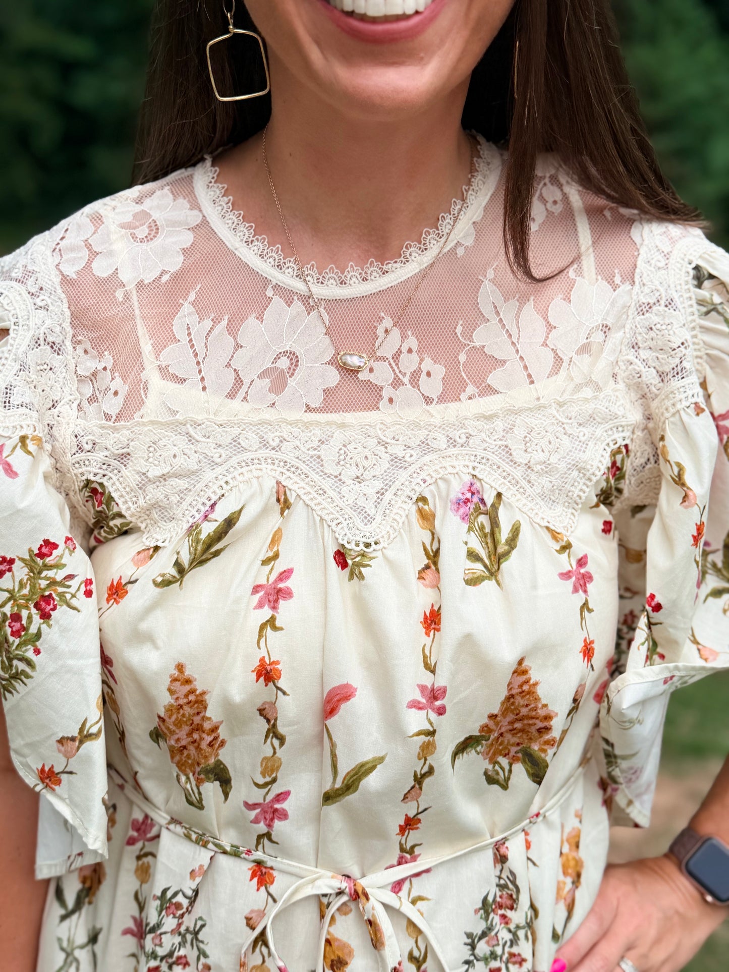 Entro Cream flower dress with lace detail