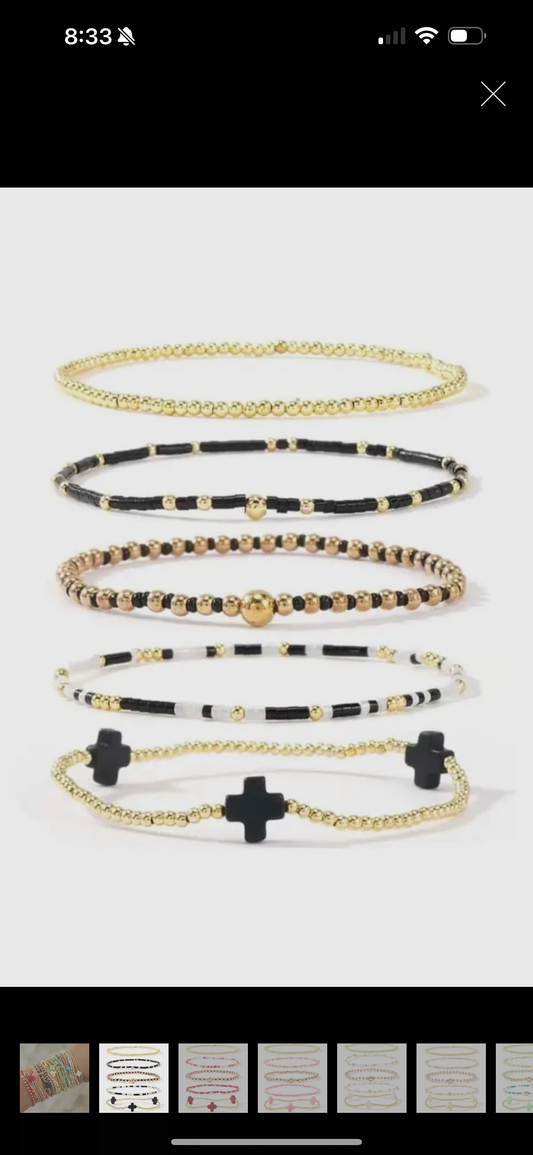 Black Beaded Bracelet Set