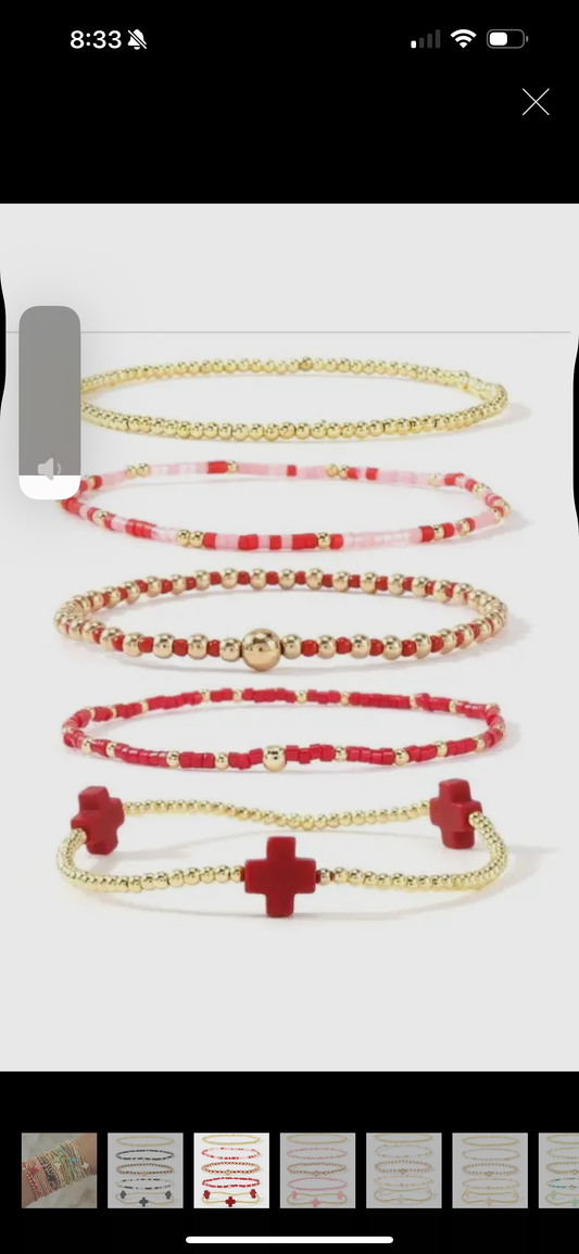 Red Beaded Bracelet Set